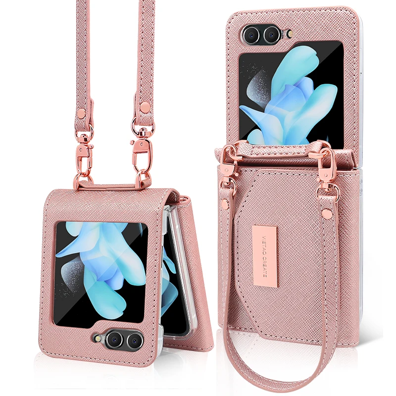 

Vietao-совместимый чехол для Galaxy Z Flip 7, кожаный чехол-бумажник для девочек и женщин с ручным ремешком для Samsung Z Flip 6 5 4 3