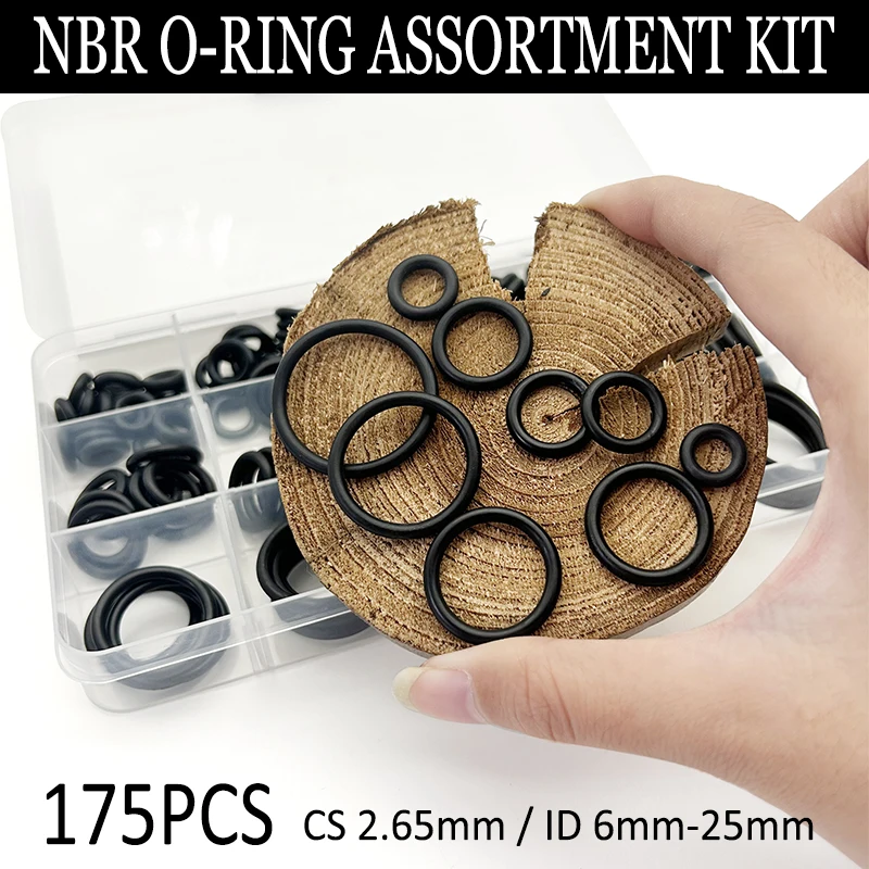 175Pcs NBR O-Ring Set ID 6mm~25mmxCS 2.65mm Multi-Size Sealing Rings for Industrial Maintenance, Automotive Repairs, Home Use