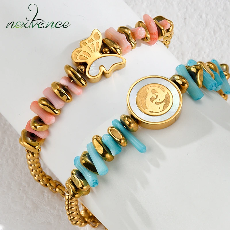 Nextvance New Trendy Irregular Natural Chip Chain For Women Shell Butterfly Bracelet Stainless Steel Gold Color Jewelry Gifts