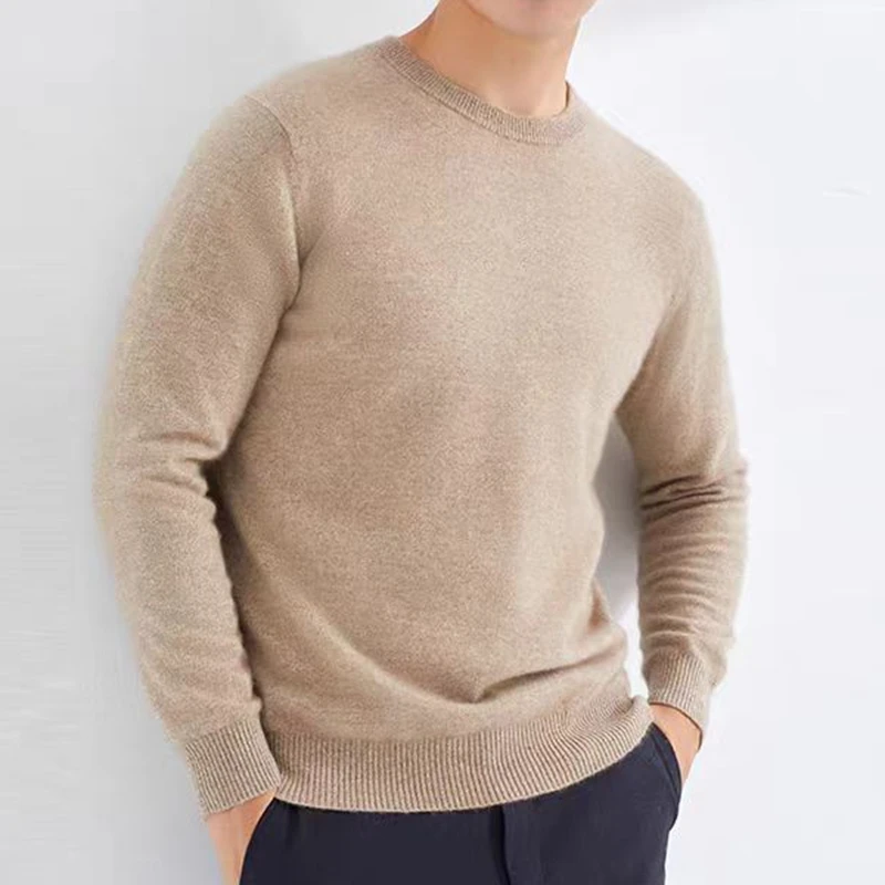 Autumn And Winter New Seven-Pin Thick Contrast Round Neck 100 Pure Wool Men's Color Matching Knit Bottoming Sweater Inside