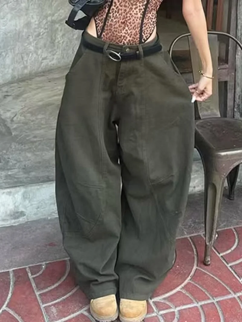 Streetwear lavagem denim calças largas roupas de outono feminino baixo crescimento perna larga jeans harajuku cimitarra denim calças carga jean