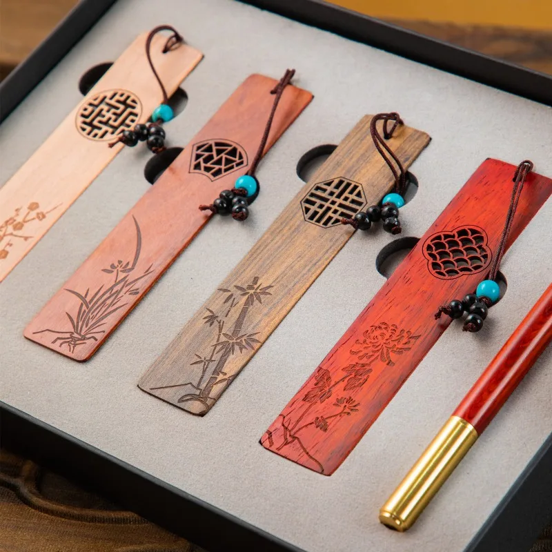 Wooden Chinese Style Bookmark Set Hollow Gift Box Teacher Appreciation Creative Simple Souvenir for Teachers Day Student Present