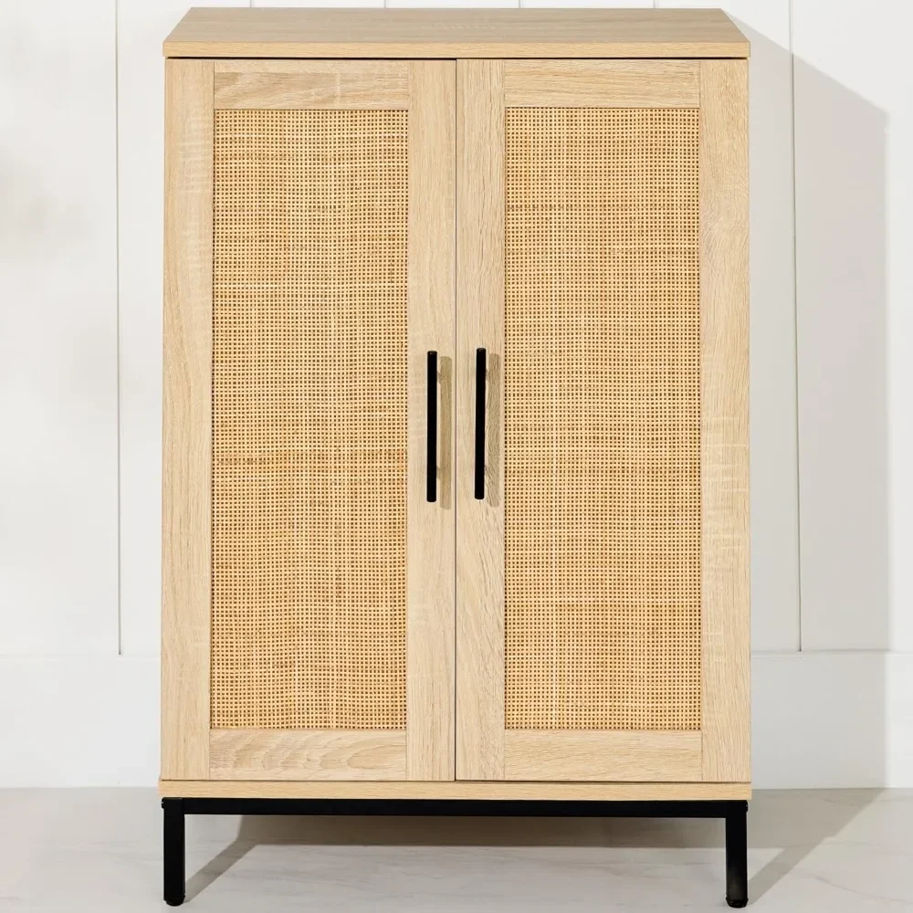 

2-Door Natural Rattan 34 x 24in Multiuse Storage Cabinet for Bathroom, Living, Dining Room, Entryway w/Adjustable Shelves