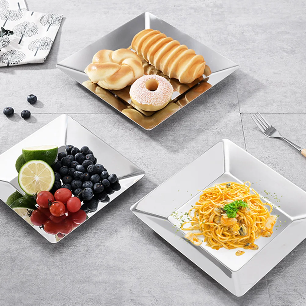 

Square Stainless Steel Food Plate Snack Serving Tray for Home Bbq Fruit Storage Stainless Steel Plate Food Storage Tray