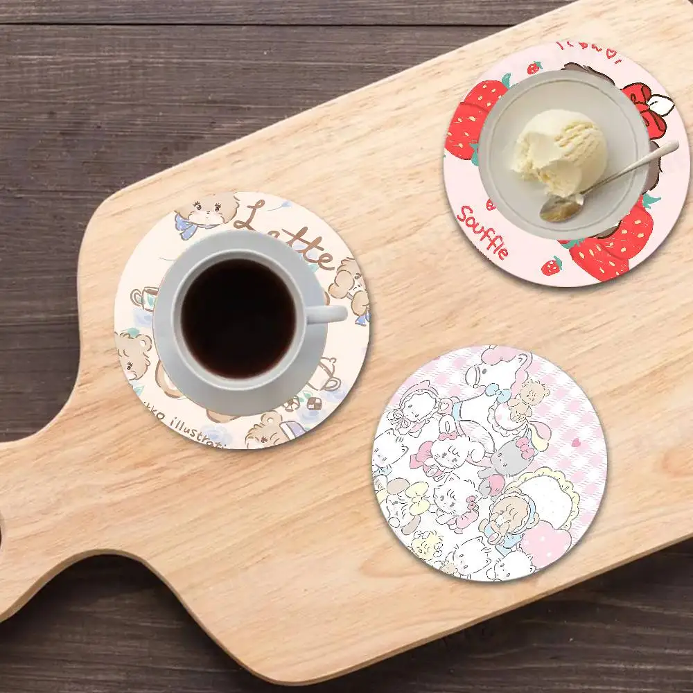 cute art  M-Mikko kawaii cat Coaster Wooden Drink Tray Suitable for Restaurants and Coffee Shops Easy To Wash and Clean