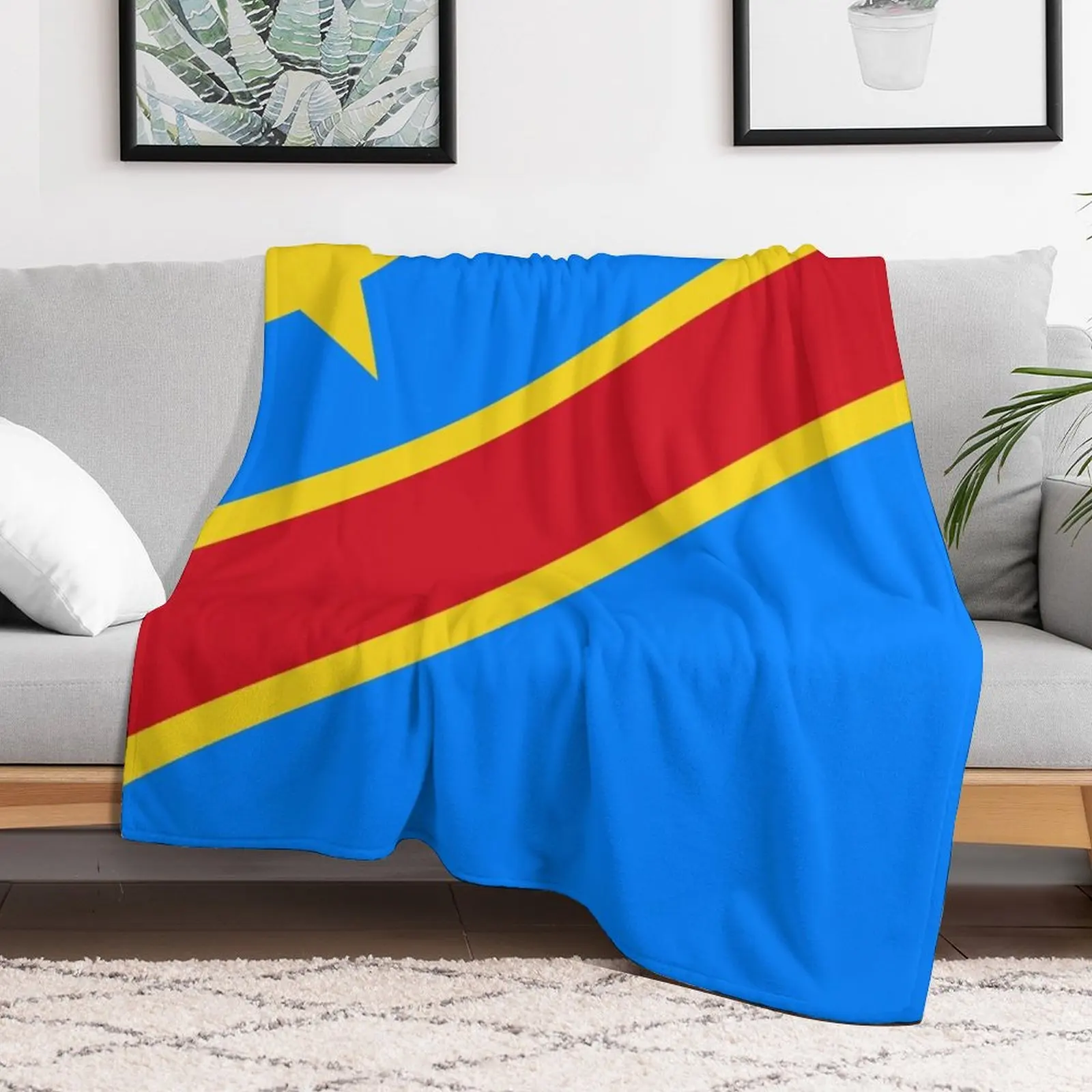 Superb Flag of the Democratic Republic of Congo and its blue, yellow and red colors. Throw Blanket Stuffeds Bed Blankets