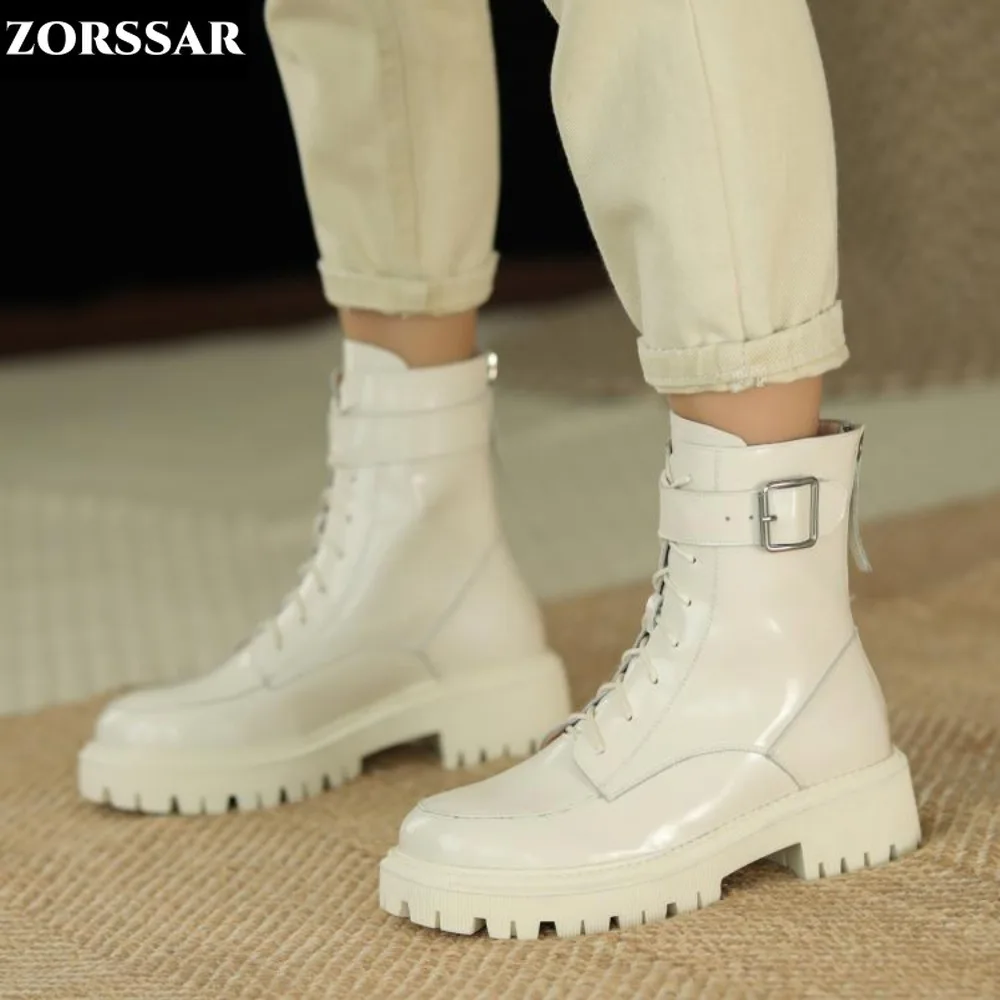 Women Snow Boots Genuine Leather 2024 New Platform Winter Women Ankle Boots Large Size Warm Wool Lace-up Women Marton Booties