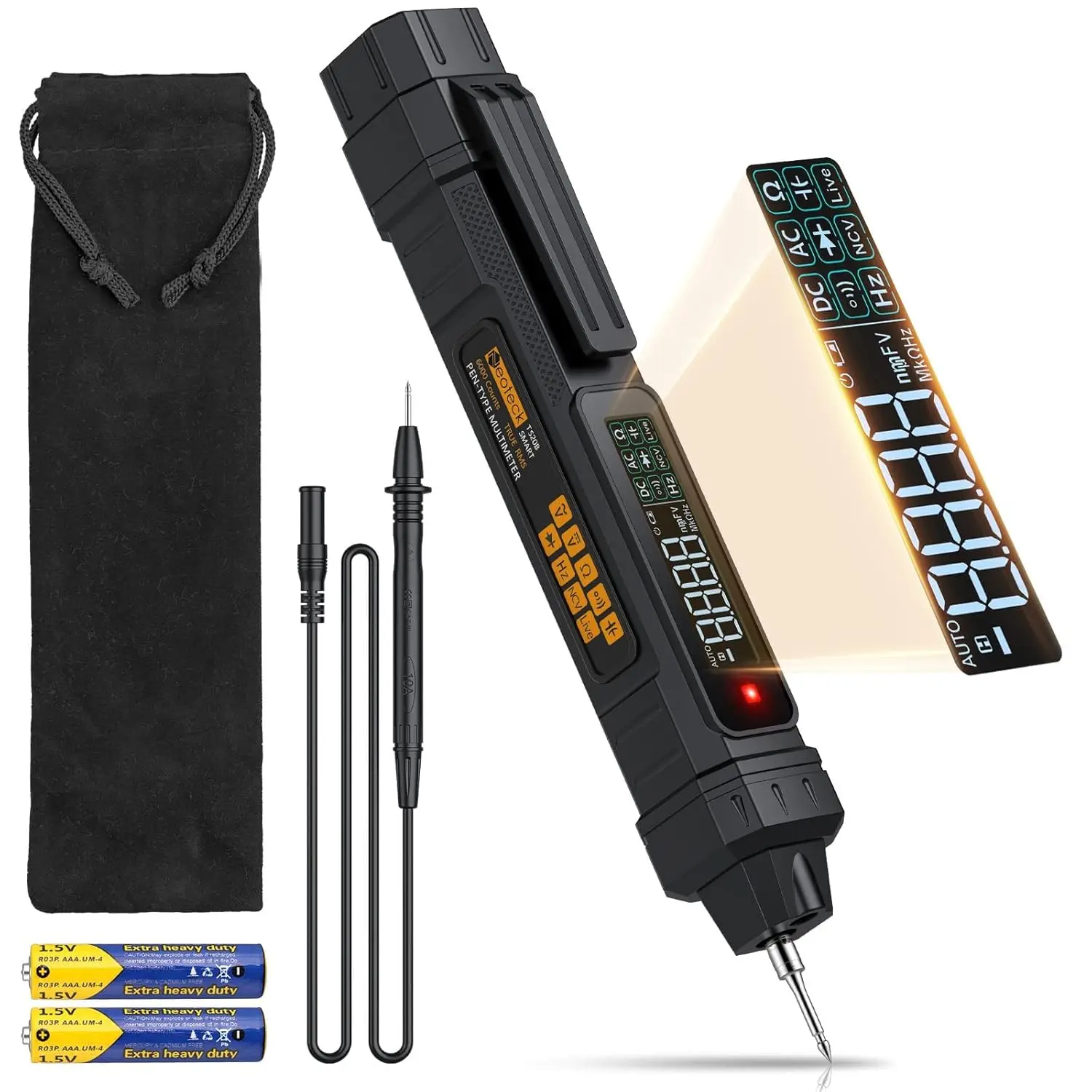 

Neoteck 2-in-1 Pen Multimeter, 6000 Counts, AC/DC Voltage, Resistance, Diode, Continuity, Capacitance, Frequency, LCD Display