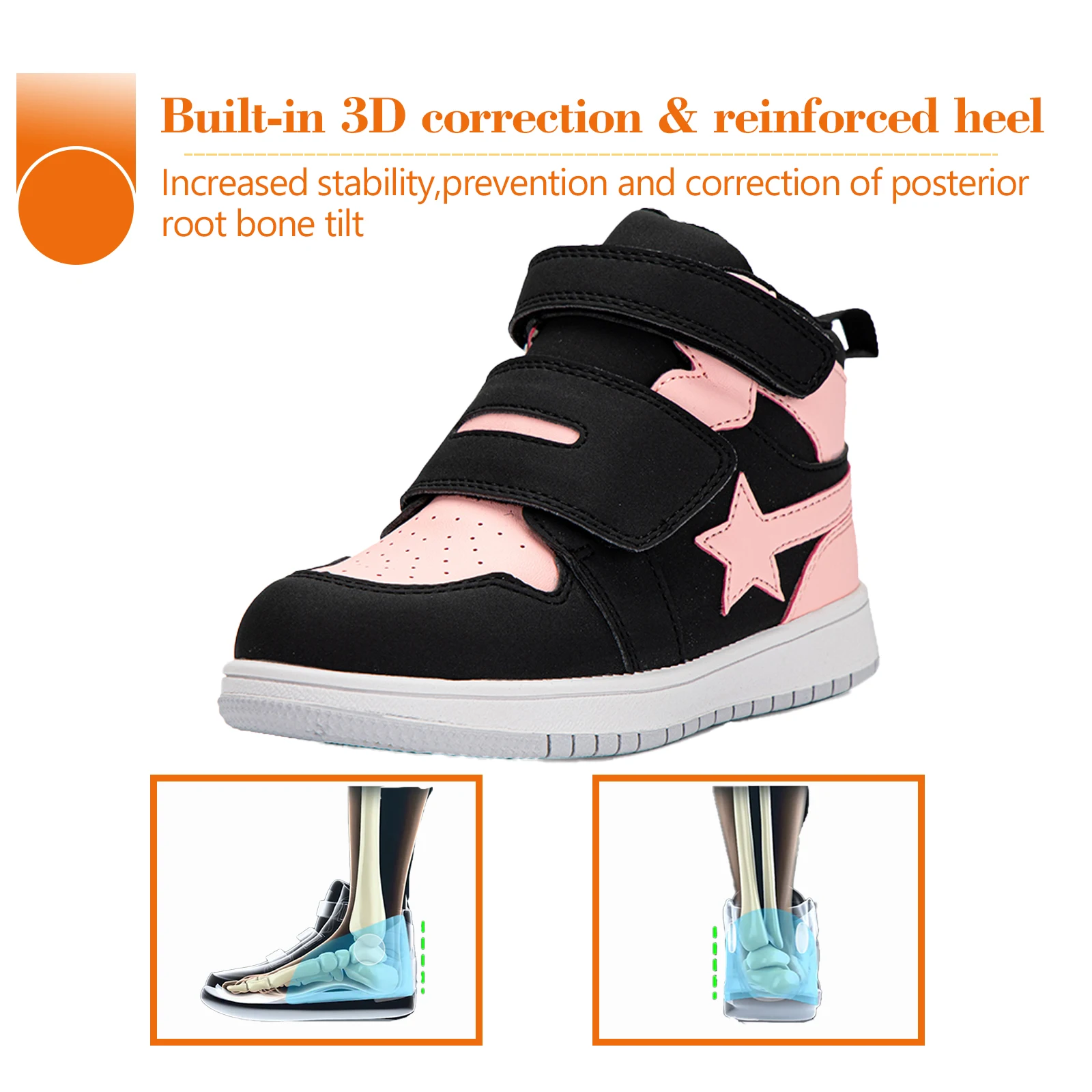 Kids Orthopedic Shoes with Heel Cup Support Girls Boys Corrective Board Sneakers for Teenagers Anti-Slip Rubber Sole