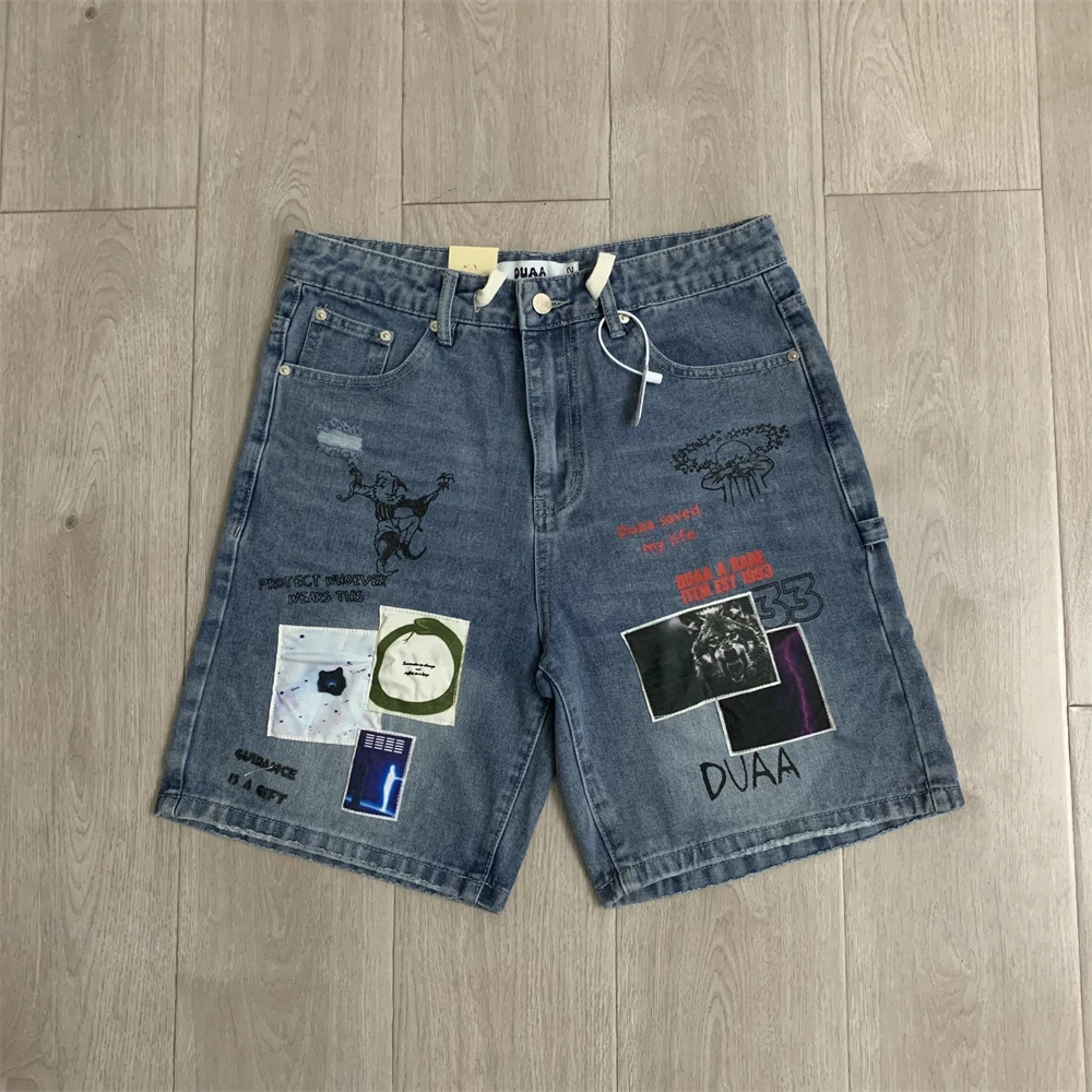 Washed DUAA Teleport Blue Denim Workwear Shorts Men Women Casual Shorts