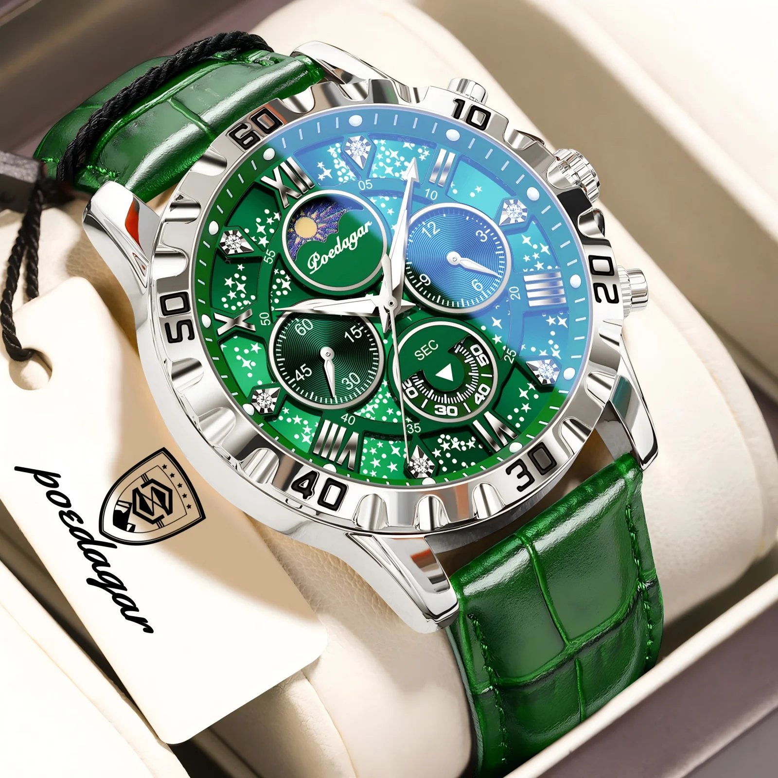 POEDAGAR High Quality Quartz Man Wristwatch Waterproof Luminous Sport Men Watch Leather Chronograph Military Men's Watches Reloj