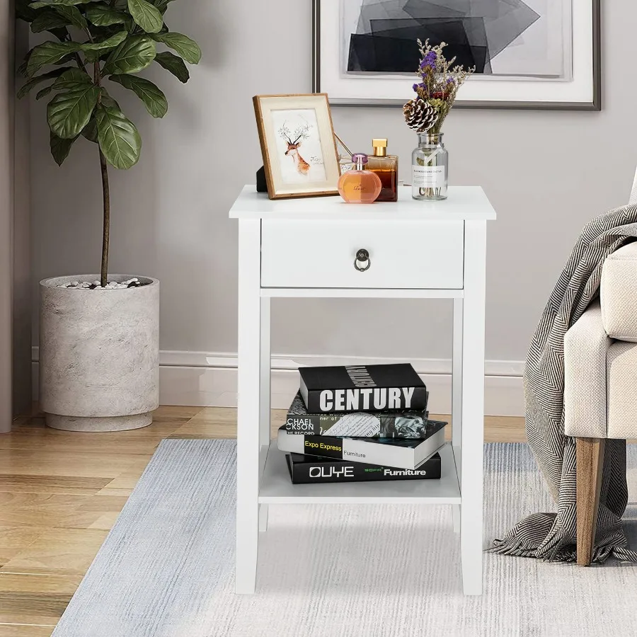 

Two-layer Bedside Table Coffee Table with Drawer White
