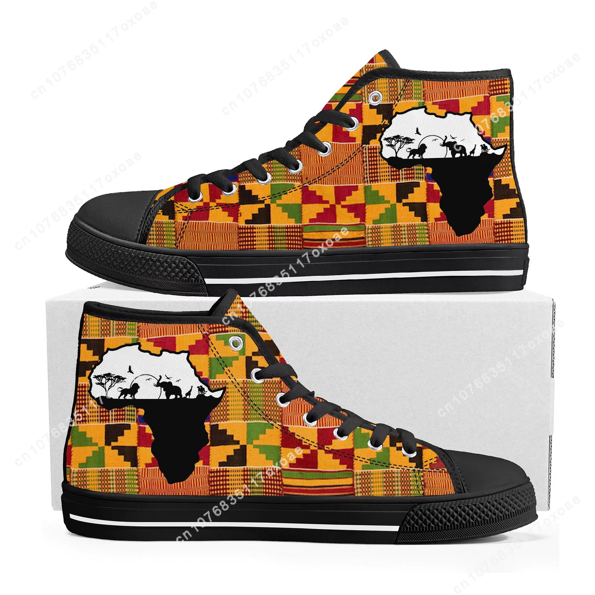 Baskets montantes en toile pour hommes et femmes, chaussures personnalisées pour adolescents, chaussures décontractées pour couples, design de culture ethnique africaine, haute qualité