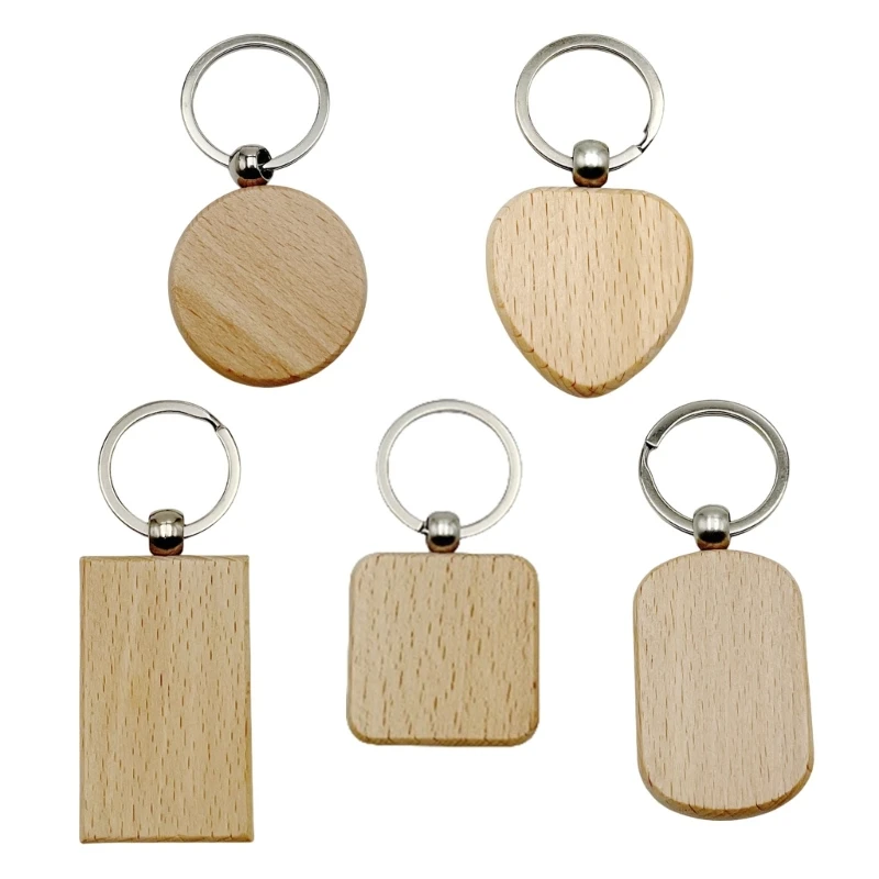 60Pcs Customizable Sturdy Wood Keychain Blank Multiple Shape Unfinished Artistic Wooded Keyring Blank for Painting and Carving