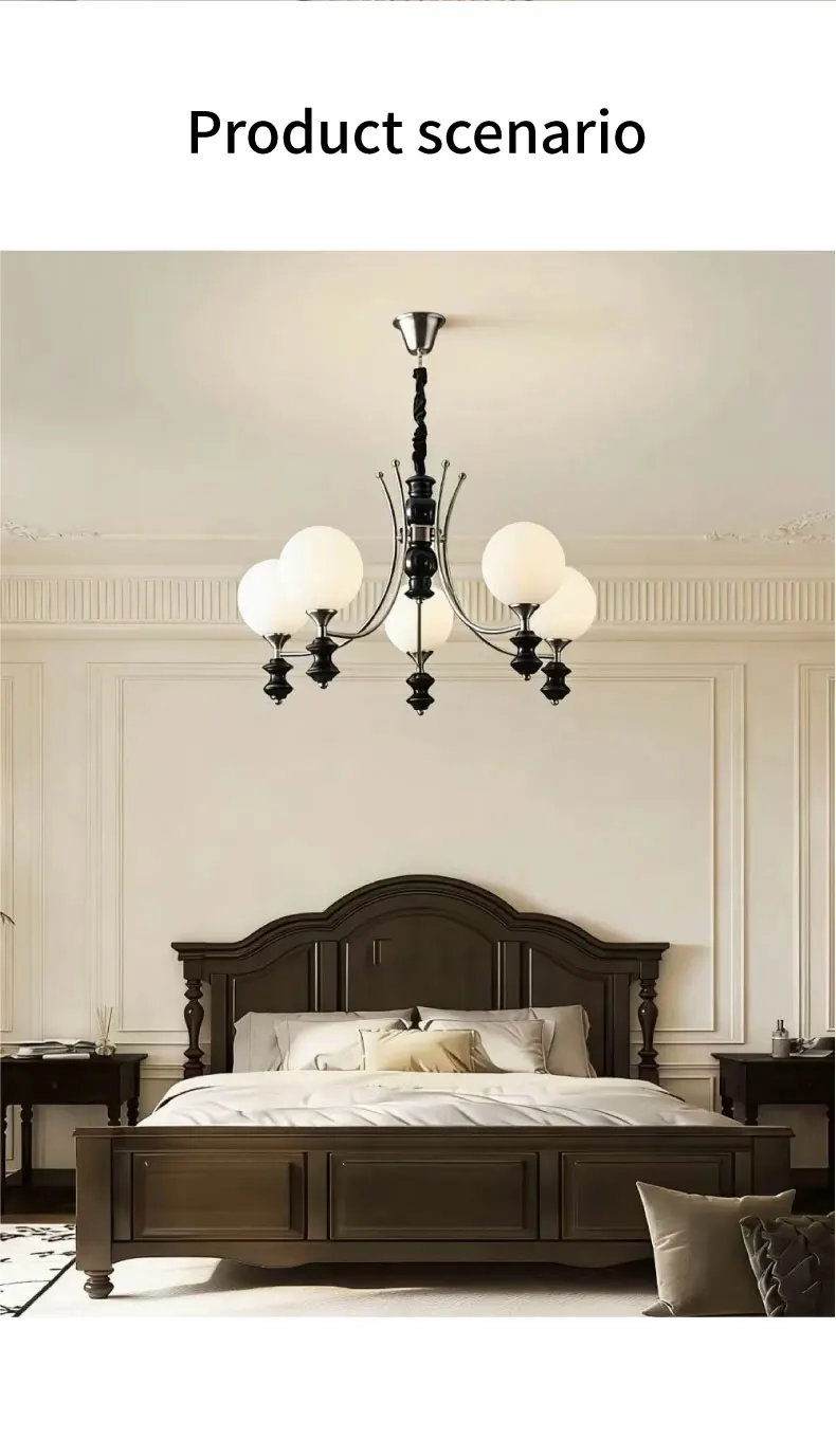 French Retro Living Room Chandelier Modo Glass Globe Ceiling