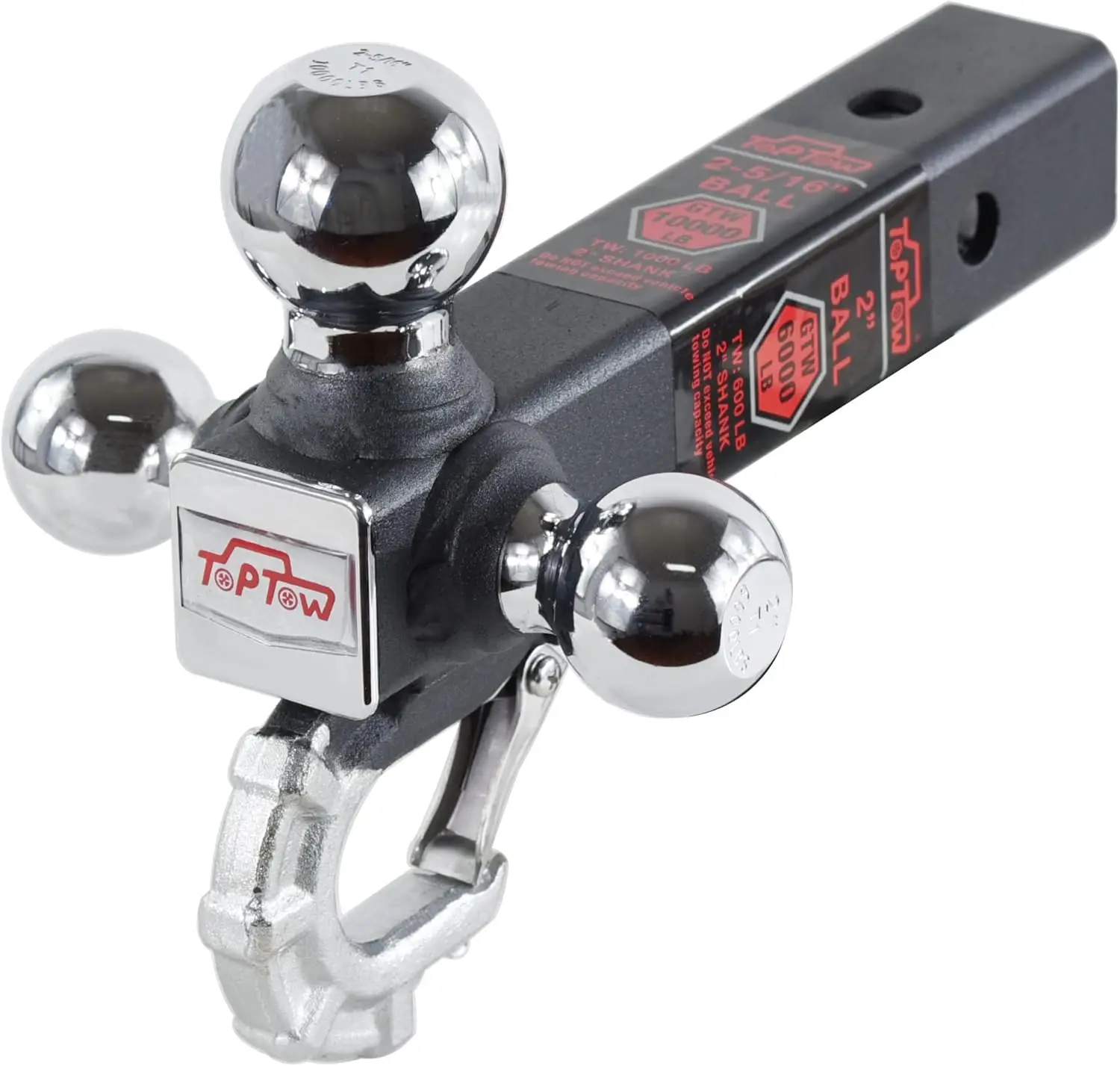 

Trailer Hitch Tri-Ball Hitch Mount with Beast Tow Hook Chrome Hitch Balls Fits 2-inch Receiver