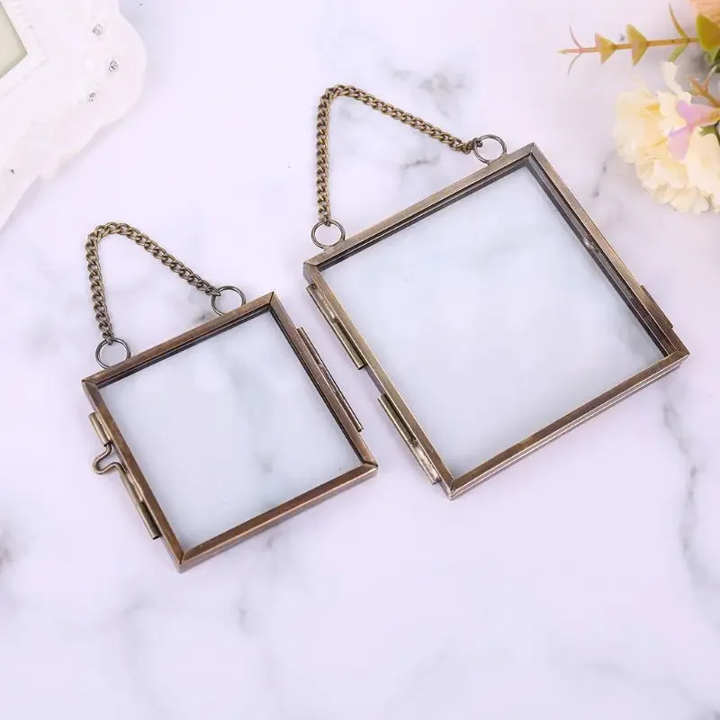 Creative DIY Chain Retro Metal Photo Picture Frame High Translucent Glass Folder Flower Plant Display Holder
