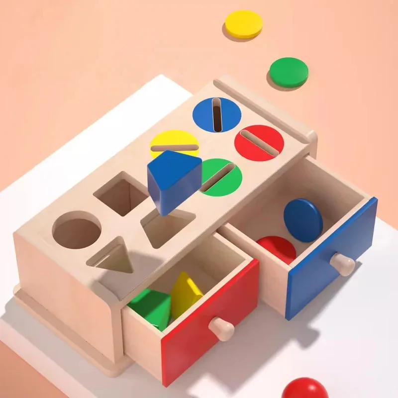 Boîte à monnaie en bois, couleur assortie, Double tiroir Permanent, blocs de radis sensoriels pour enfants, jouets pour cadeaux de bébé, nouvelle collection