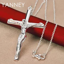 New 925 Sterling Silver 16-30 Inches Fine 60MM Cross Necklace For Women Men Fashion Charm Wedding Party Jewelry
