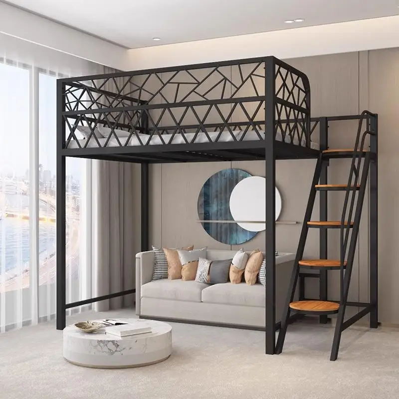 Duplex bed space saving elevated bed floor empty iron frame small apartment
