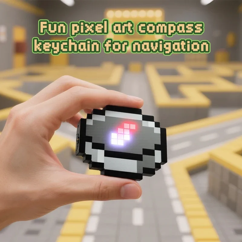 LED Light Up Pixel Compass Keychain 3D Printed Pixel Game Key Ring Backpack Pendant Fans Collectible Gift for Game Lovers Toy