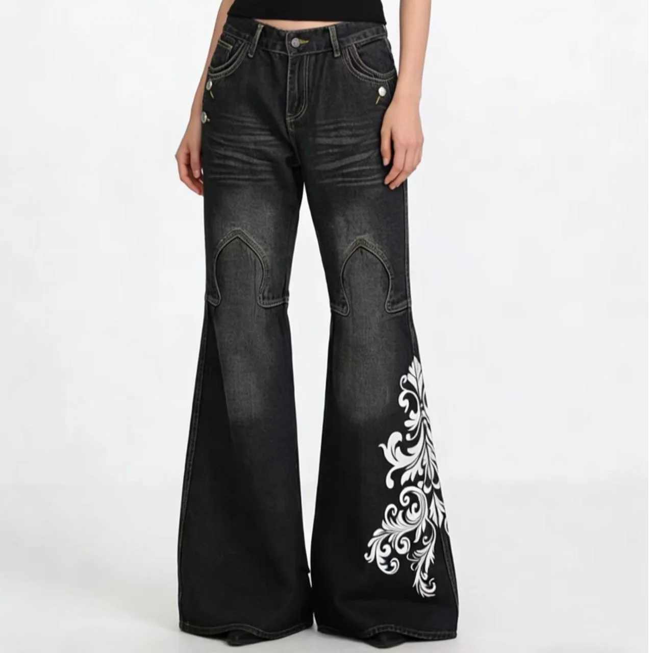 

Джинсы женские Y2K с принтом в стиле американской уличной моды, с эффектом потертости, низкой посадкой, универсальные, повседневные, расклешенные, в стиле панк, буткат