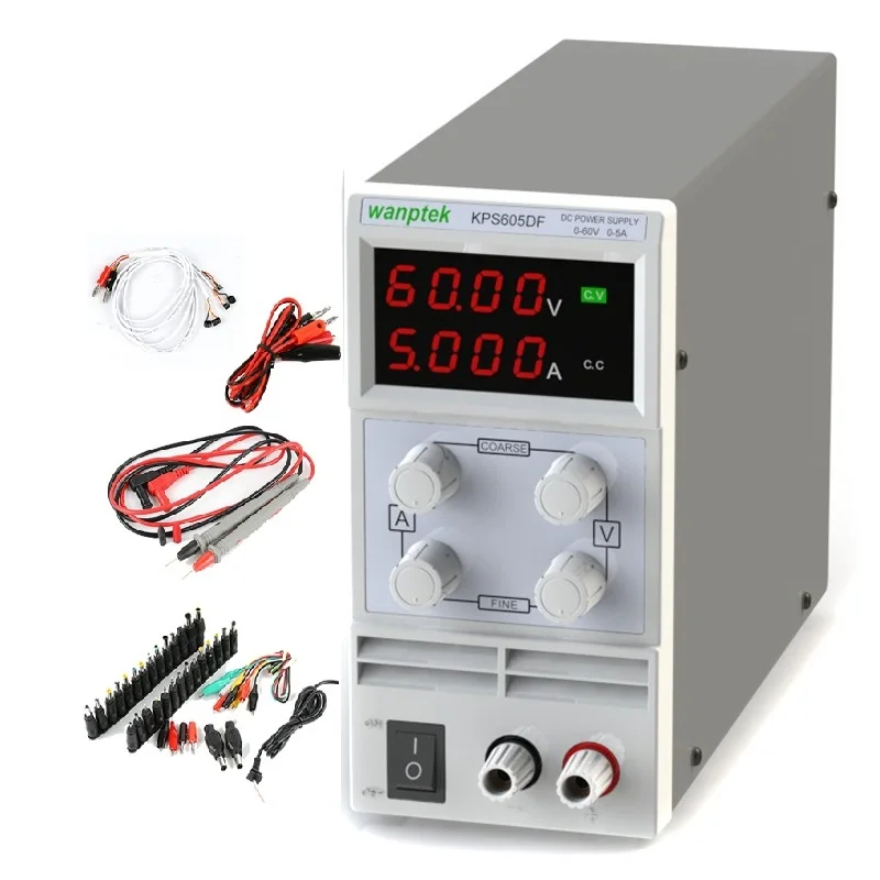 

KPS-605DF Adjustable Digital Mini DC Laboratory Power Supply 60V 5A 0.001A/0.01V Switching Power Supply 110V 220V+DC Jack Set