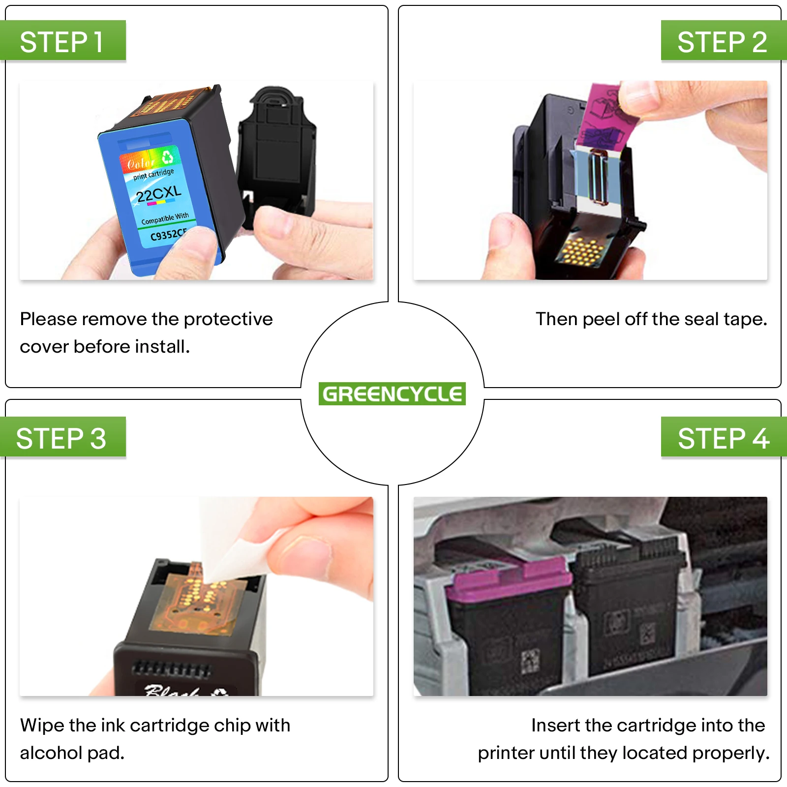 Greencycle 21 22 XL Remanufactured Ink Cartridge Compatible for HP 21XL 22XL Deskjet F2180 F2280 F4180 F2200 F380 380 Printers