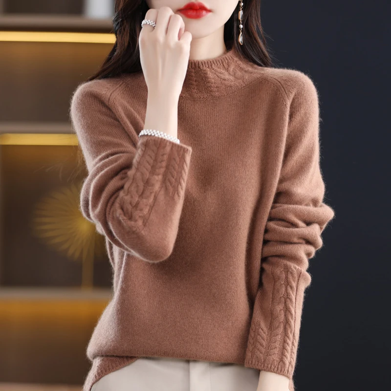 Autumn  Winter New Half High Neck Andy Cashmere Seven Needle Thick Woolen Sweater Woman\'s Long Sleeve Pullover Loose Knit Bottom