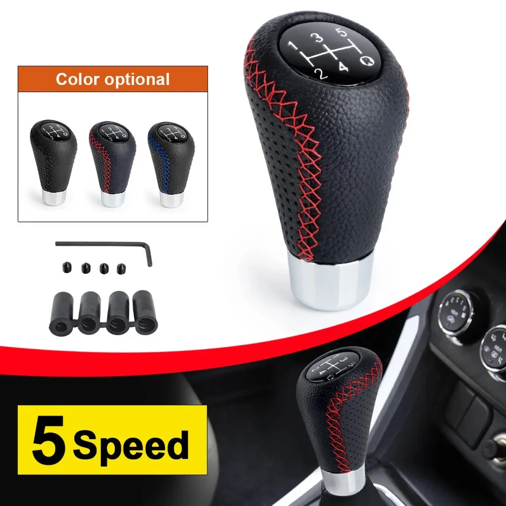 Universal 5 Speed Manual Leather Red Stitch Gear Shift Knob Car Gear Stick Shift Knob Lever Manual Transmission M8 M10 M11 M12