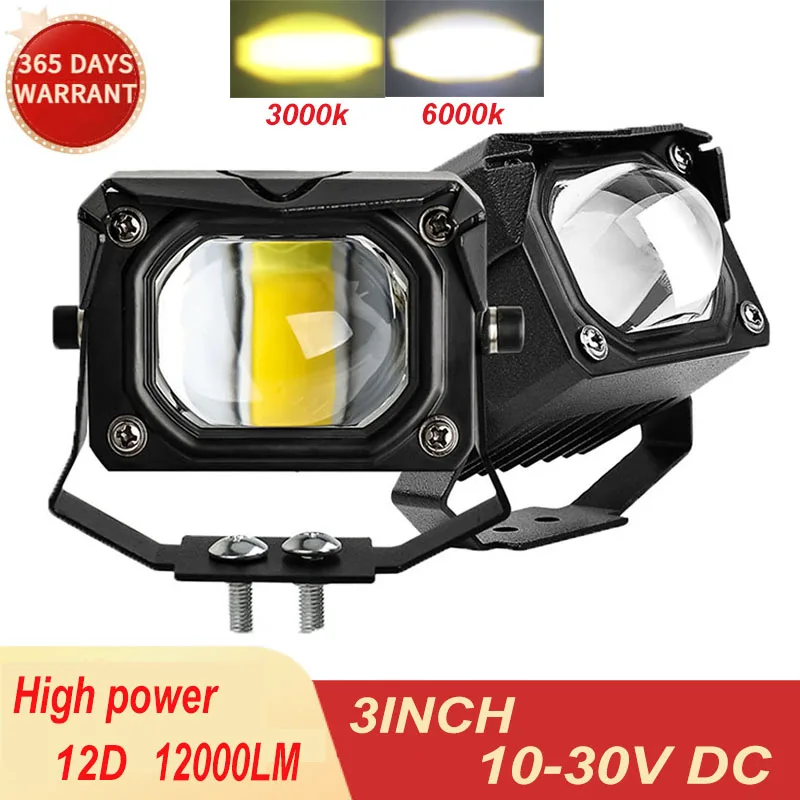 

12D Led Work Light 3" 100W Motocycle Headlight 6000K 3000K LED Fog Lamp 12000LM for Moto Scooters ATV Car Truck Working Light