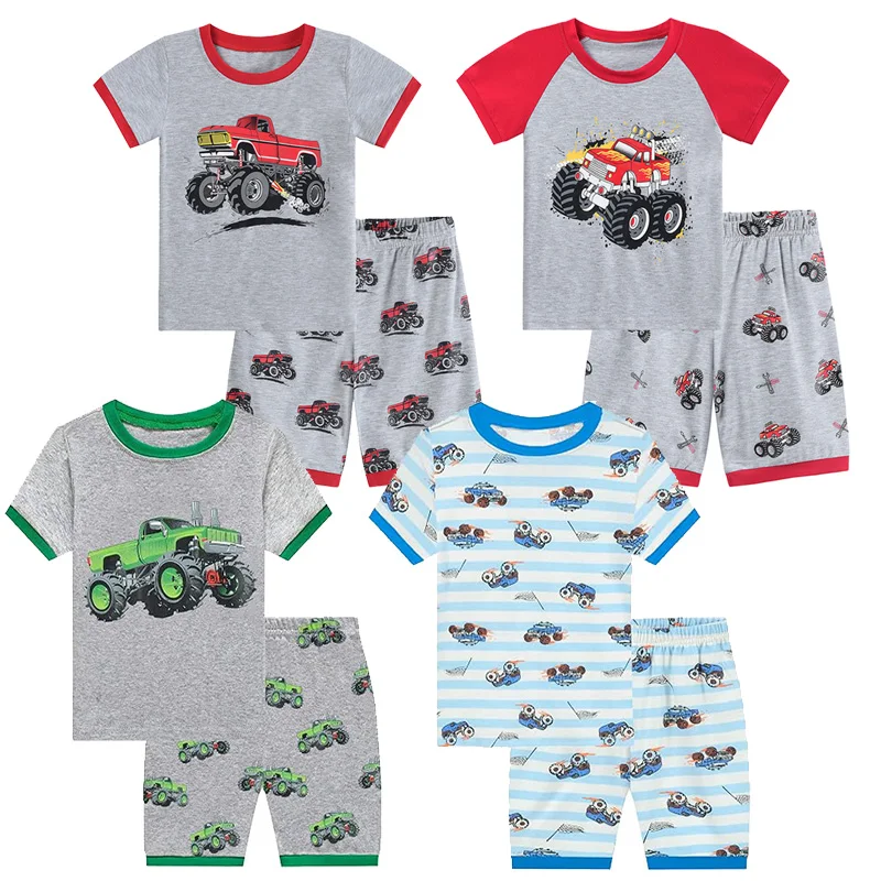 Little Hand Kids Cotton Pyjamas Truck Printed Summer Loungewear Cartoon Pjs Two Piece Home Outfit for 2-7 Years