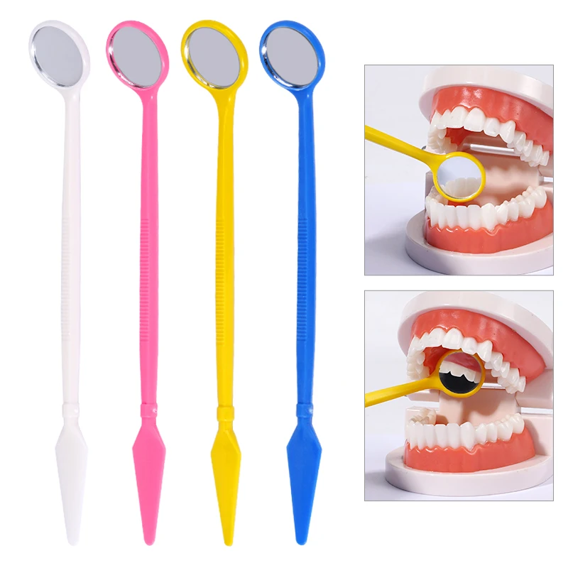 100Pcs Plastic Dental Oral Mirror Disposable Mouth Mirrors with Mixing Spatula Knife Colorful Exam Reflector Dentist Tool ﻿