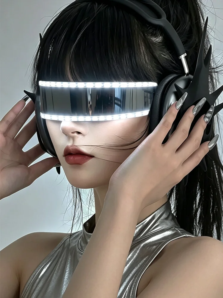 Futuristische LED-Leuchtbrille mit Spiegelgläsern, leuchtende Brillen, leuchtende Eyewear für Männer und Frauen, Nachtclub, EDM, Rave, Foto-Requisite