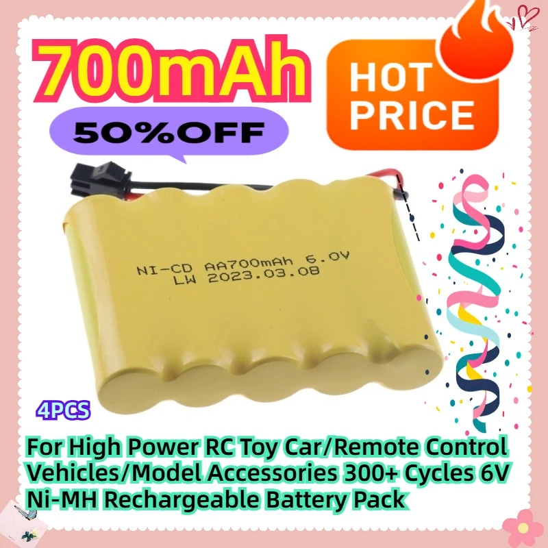 

For High Power RC Toy Car/Remote Control Vehicles/Model Accessories 300+ Cycles 6V 700mAh Ni-MH Rechargeable Battery Pack