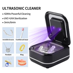 180ml Ultrasonic Cleaner UV Sterilization Ultrasound Dental Assistant Denture Washing Machine For False Teeth Aligner Retainer