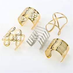 1PC Punk Geometric Hollow Wide Cuff Bracelets Bangles For Women Men Unisex Alloy Open Big Bangle Bracelet Fashion Jewelry B43