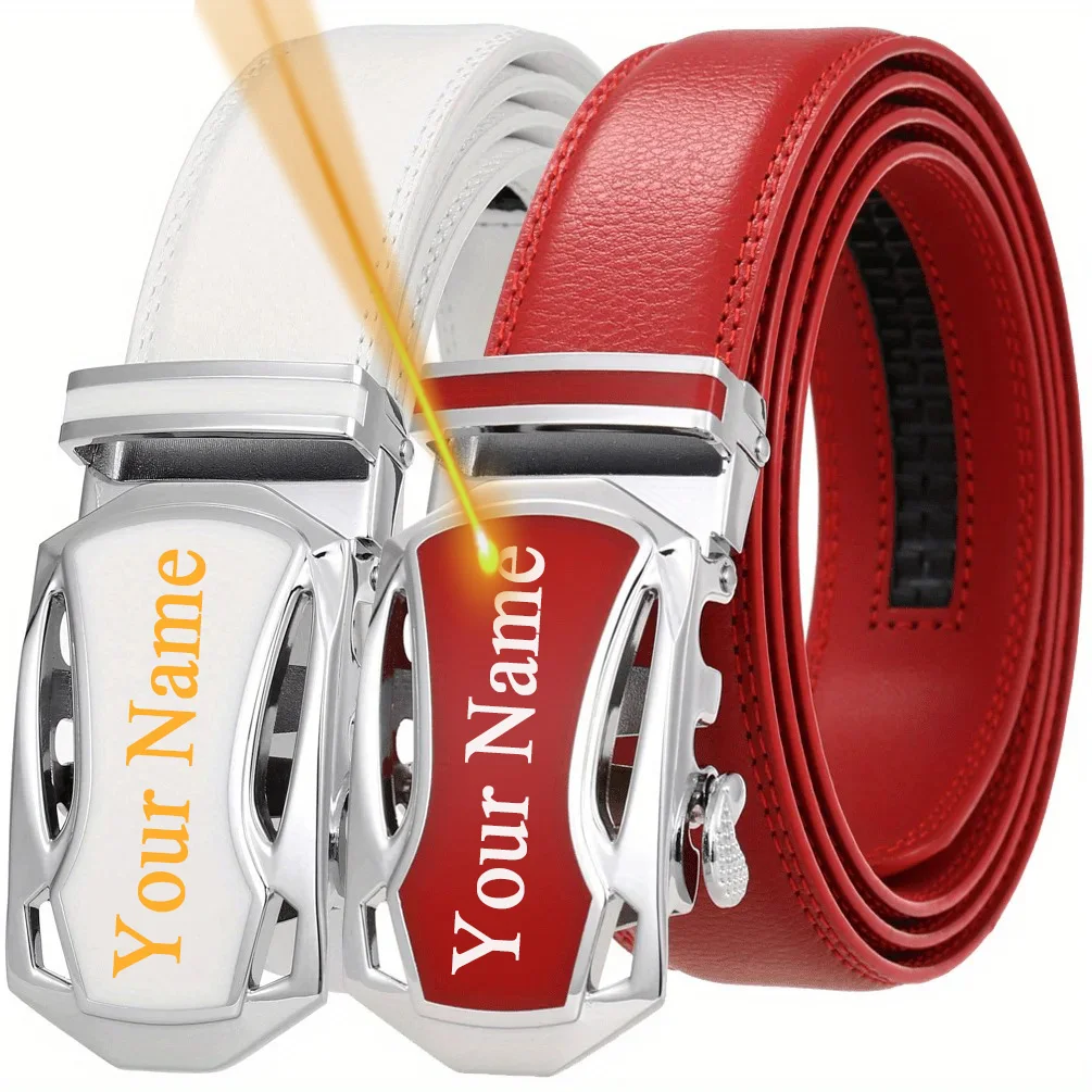 Customized Name Text Men Women Alloy Automatic Buckle Belts 3.5cm Fashion Waistband for Jeans White Blue Black Red Waist Straps