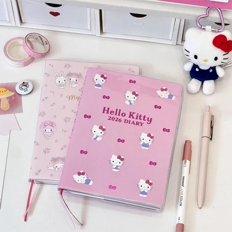 

Sanrio New HelloKitty My Melody Kawaii Anime Cartoon Notebook Agenda Colored Inner Pages Schedule Student Thicken Trend Portable