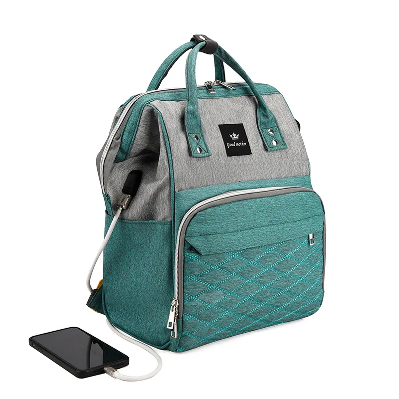 Mommy Bag Multi functional Mother and Baby Bag Diamond Grid Fashion Mommy Backpack Outdoor Travel USB Charging Bag