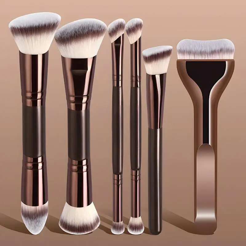 Double Head Face Makeup Brush Set Soft Fiber Foundation Brush Concealer Brush Beginner-Friendly Beauty Tools