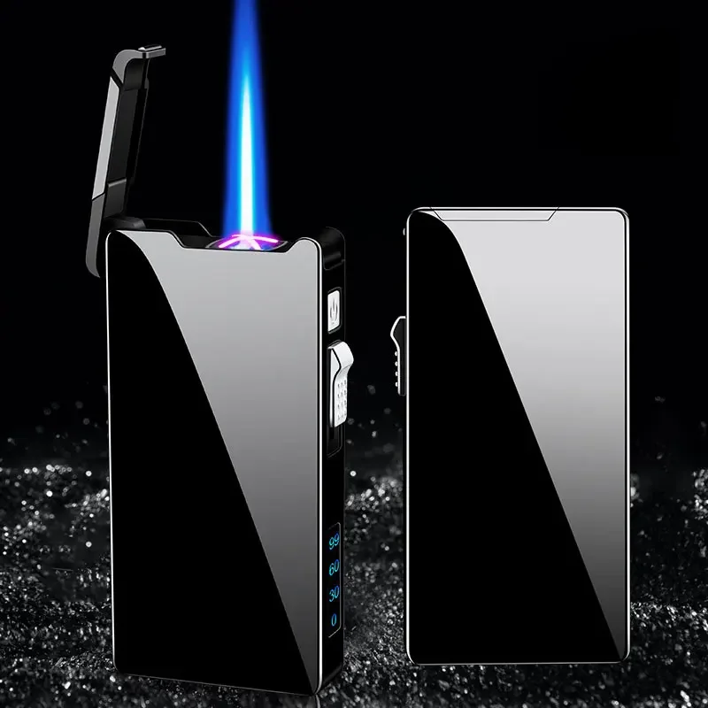 2 in 1 Double Arc Windproof USB Metal Jet Flame LED Gas Charging Electric Survival Torch Turbo Lighter