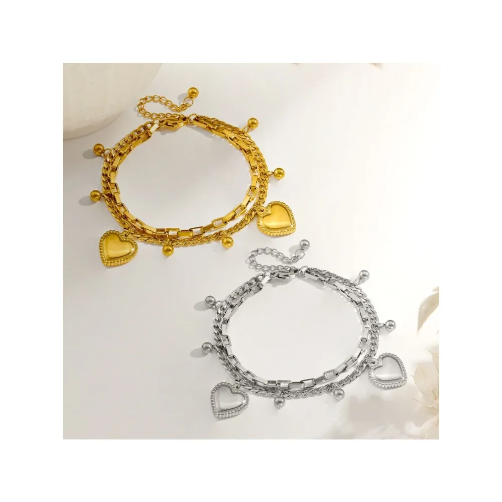 Unisex Hip Hop Double Layer Chunky Bracelet French Style Titanium Steel Stackable Statement Wrist Accessories Daily Party