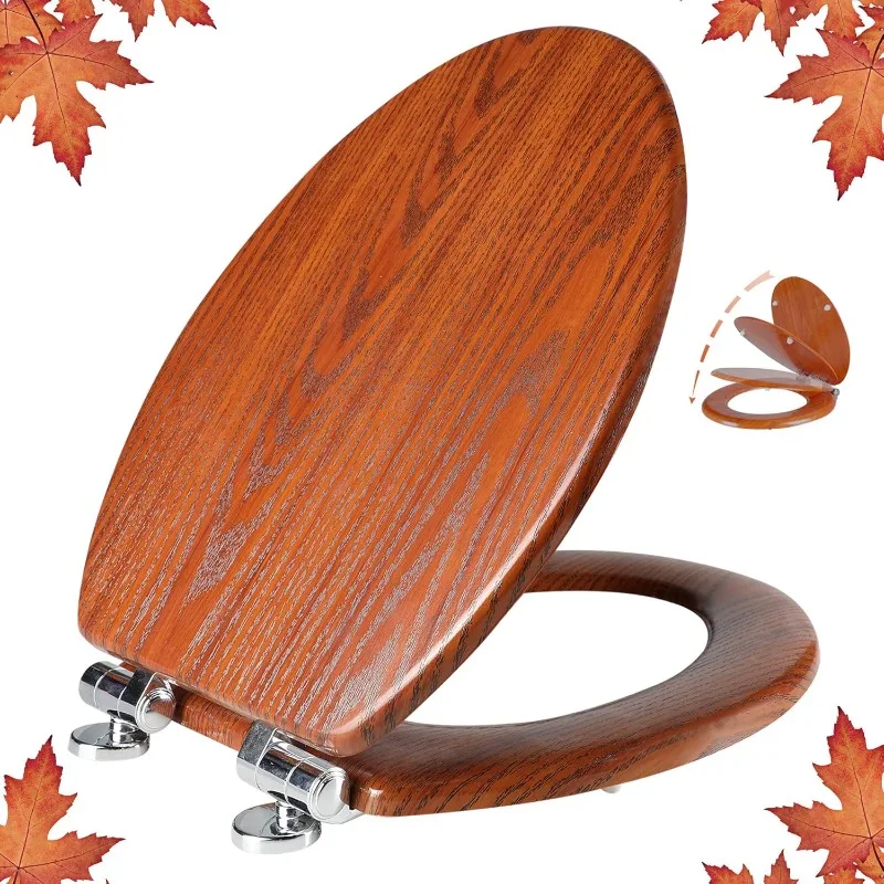 Elongated Toilet Seat Molded Wood Toilet Seat with Quietly Close and Quick Release Hinges, Easy to Install also Easy to Clean