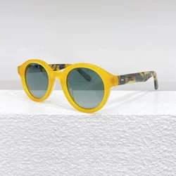 High Quality Handmade Johnny Depp Sunglasses Man GREPS Sun Glasses Woman Luxury Brand Vintage Yellow Acetate Frame Goggles