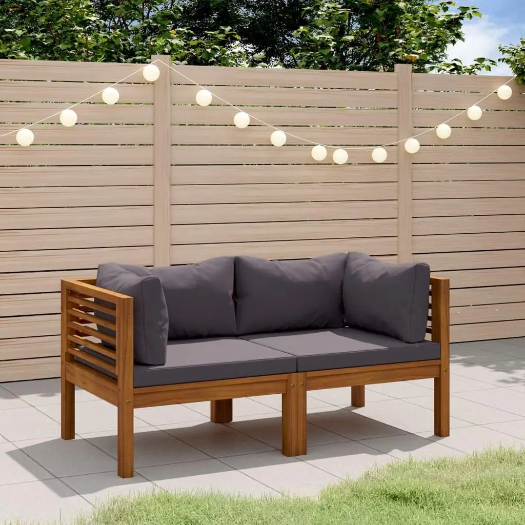 

Garden Lounge Set Dark Grey Natural Wood 2-Seater Modular Outdoor Sofa with Weather-Resistant Cushions for Patio Balcony Backyar