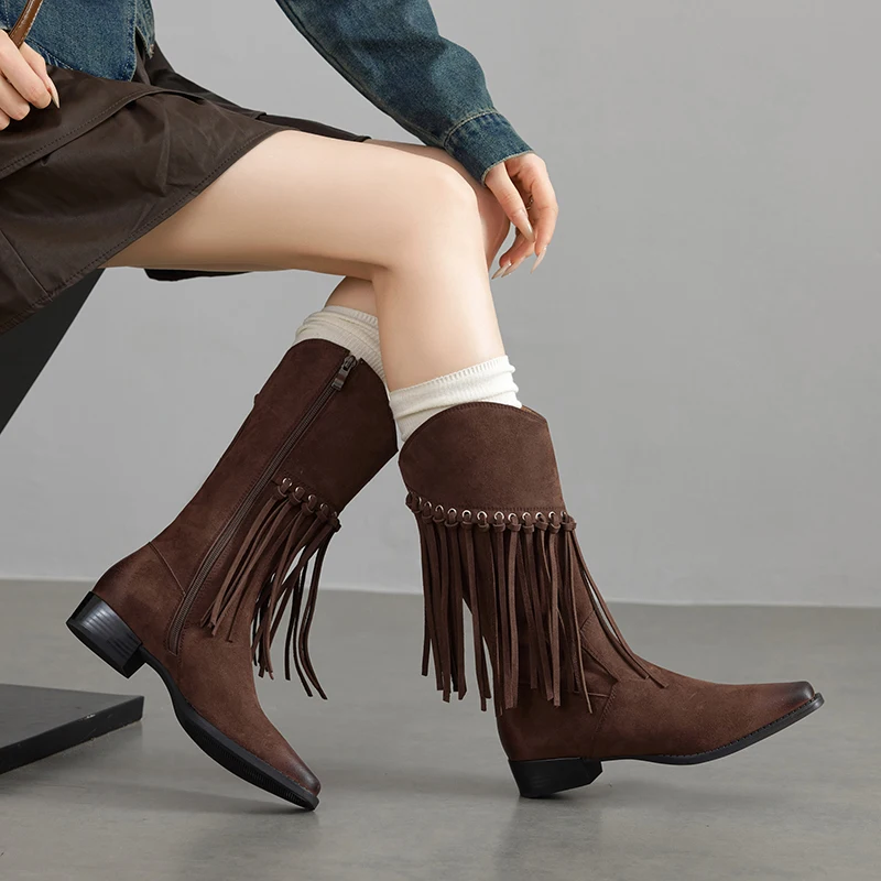 

Genuine Leather Retro Women Cowboy Ankle Boots Thick Heels Fashion Winter Woman Boots,Knight Boots,Fashion Western Boots