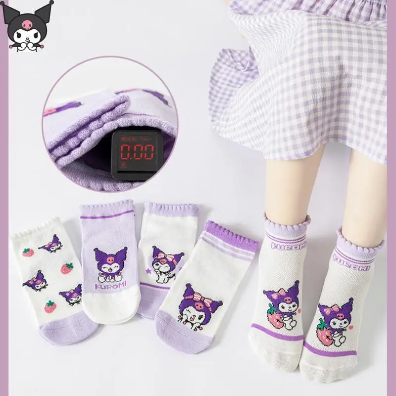 

Sanrio Cartoon Girl Socks Hello Kitty Kuromi Thin Cotton Anime Kawaii Comfortable Breathable Spring Summer New Mesh Women Socks