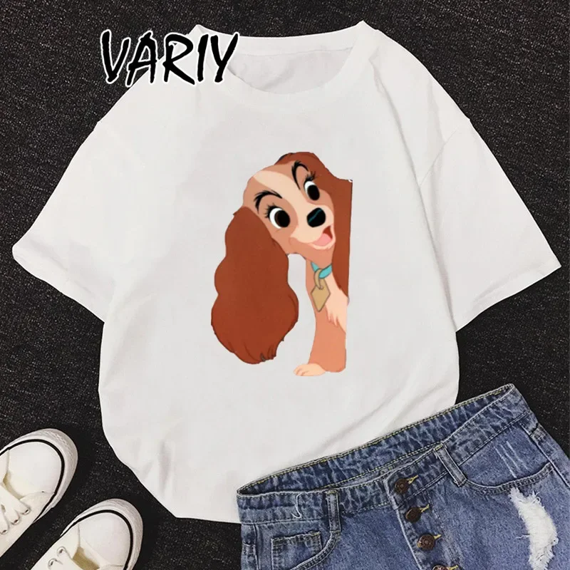 New Fahion Animals Tshirt For Women Lady and The Tramp Tshirt Streetwear Top Loose Funny Dogs Graphic T shirt Summer T-Shirt