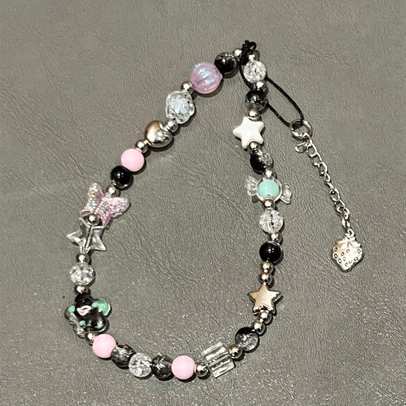 Korea Lila Perlen Blume Süßigkeiten Schmetterling Armband Telefon Kette Anhänger Für iPhone Universal Zubehör Kette Stilvolle Schmuck – Detail 7